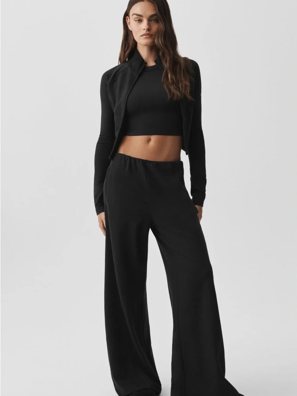 ALO Yoga Sway Mid-Rise On The Go Pant Black Wide-Leg Lounge Pants Small